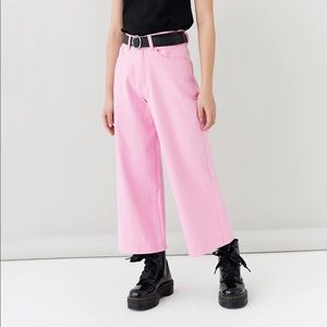 Lazy Oaf Cropped Pink Wide Leg Jeans